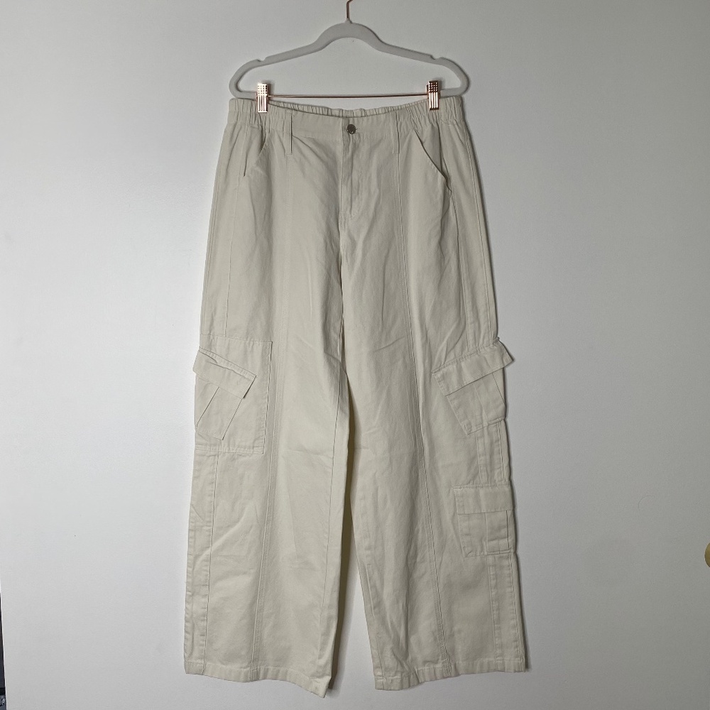 Y2K VINTAGE White Wide Leg Cargo Pull On 100% Cotton Pants Large